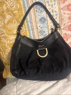 Gucci Black Shoulder Hobo Bag with Gold Accent